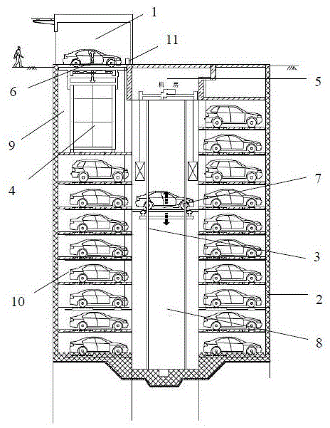 涉及停车规划相关领域,更具体地说,涉及一种井筒式地下智能立体车库
