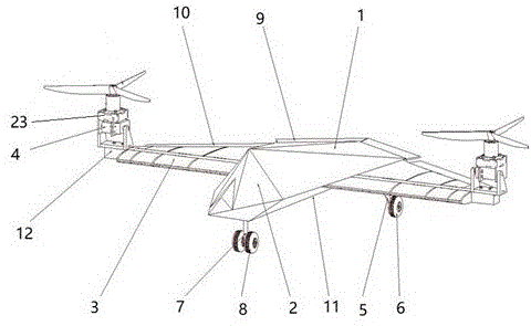 在具备隐身气动外形无人机基础增加上倾转旋翼机械结构系统,实现无人