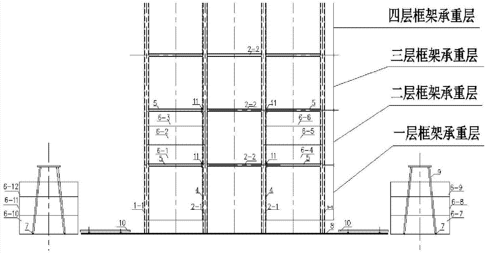 一种框架或筒体承重高层模块化建筑半倒装施工结构及