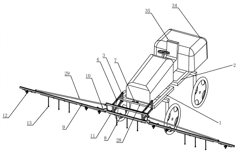 装置驱动使车轮前进,所述车架上设置有平行四边形连杆机构,喷药机构
