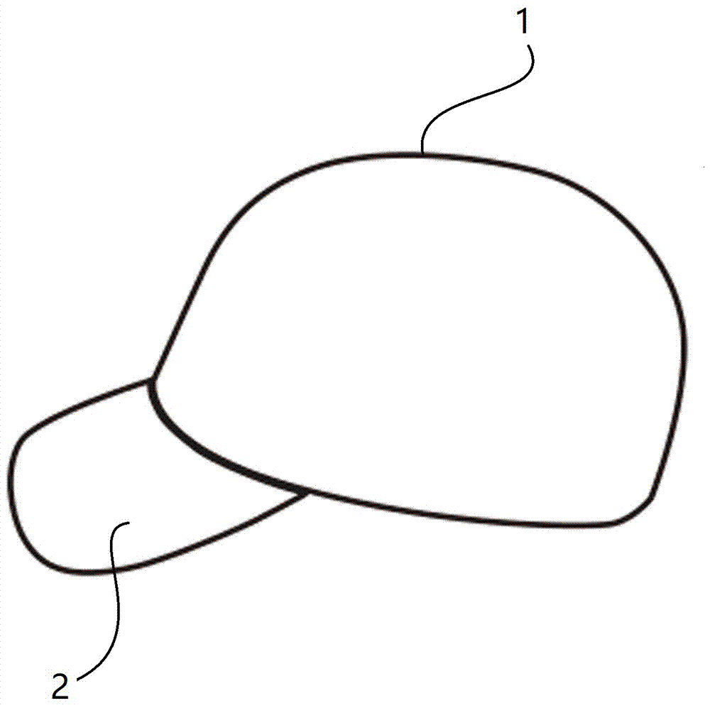 实现上述目的,本实用新型的技术方案为:所述棒球帽由帽顶和帽舌构成