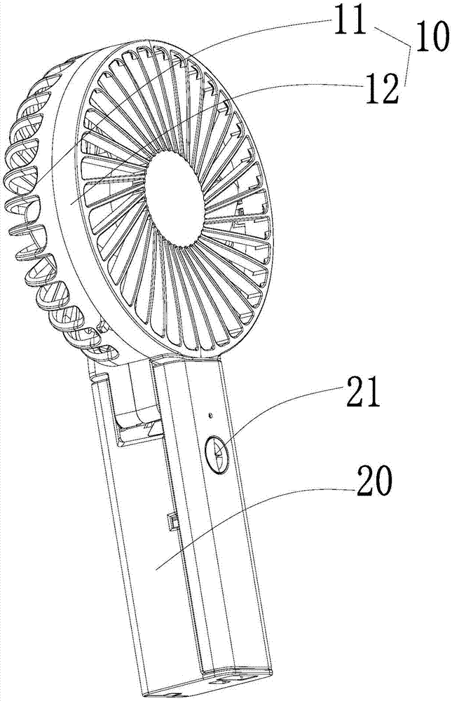 本实用新型属于电风扇结构技术领域,尤其涉及一种安全防水的手持式