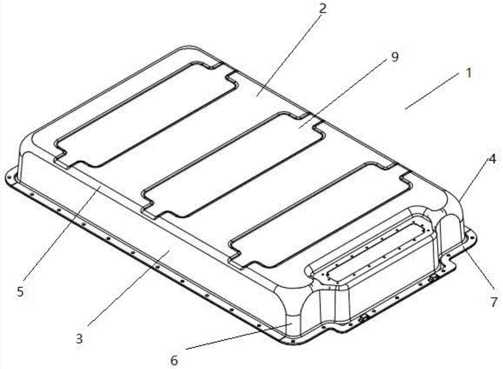 背景技术:目前电动汽车电池箱上盖结构为四个侧壁转弯角为直角,四条