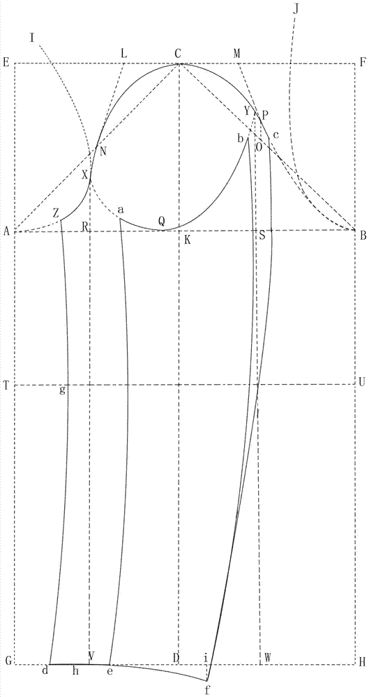 过c点作ab的垂线与ab相交于k点,则ck为袖山高线;直线延长ck至d点,使cd
