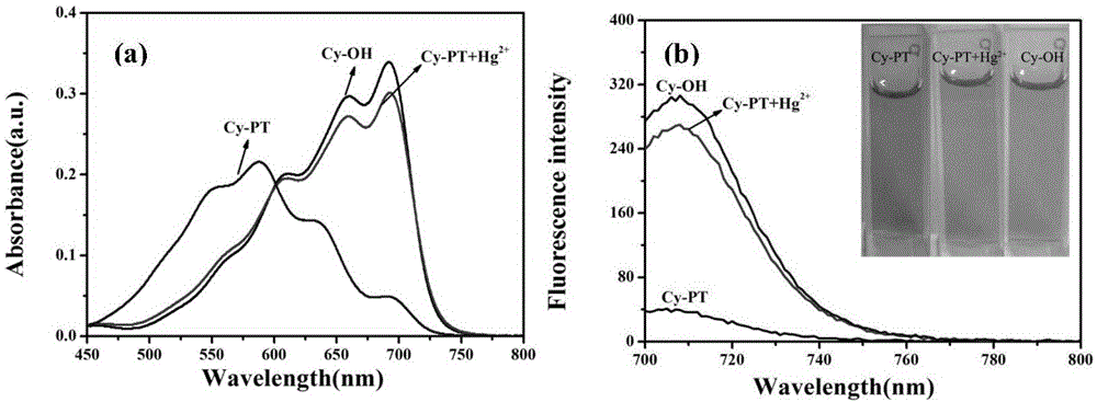 一种基于半花菁的反应型Hg2+荧光探针Cy-PT及其制备方法和应用与流程