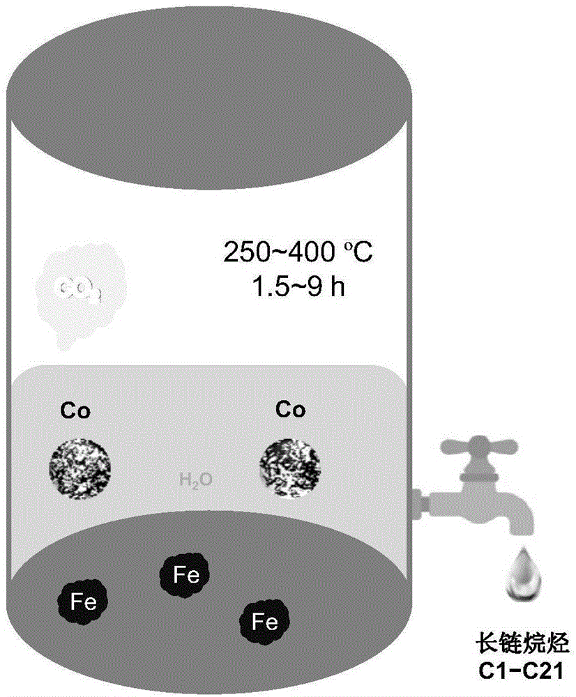 利用铁粉和钴粉水热还原二氧化碳产长链烷烃的方法与流程