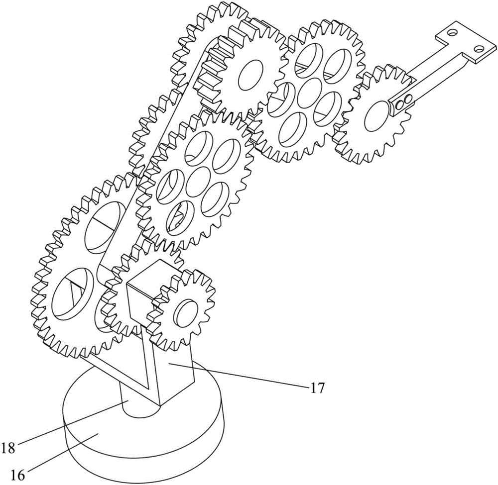 所述主轴转动设于机架上,所述主轴固定连接第一机械臂,所述第一机械臂