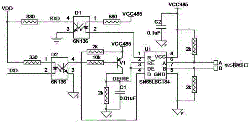 一种双光耦隔离型RS485电路的制作方法