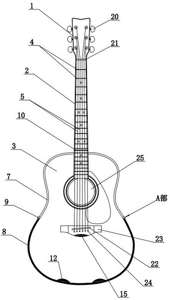 具体涉及一种能够将吉他完整折叠和完全展开的吉他可折叠结构改进
