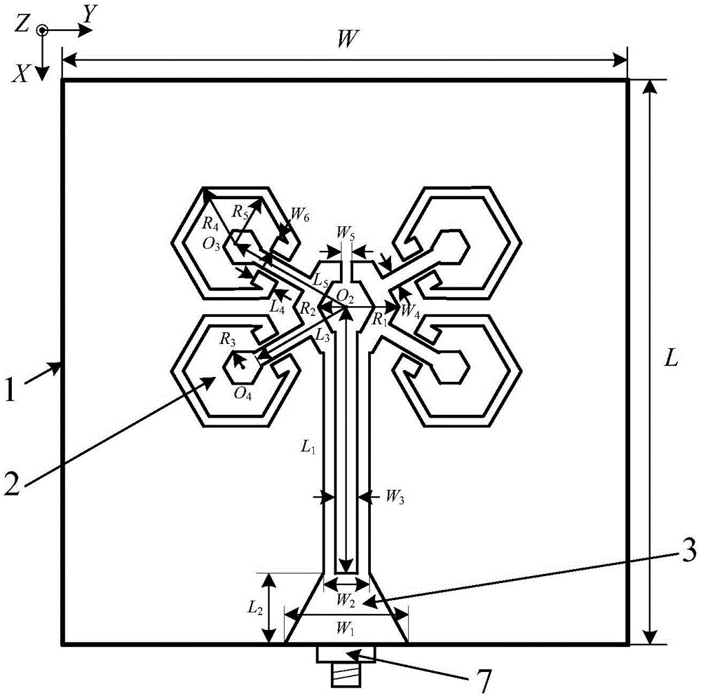 一种加载六边形寄生枝节的花形馈源终端多频微带天线的制作方法