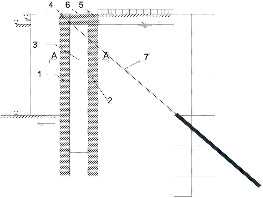一种双排桩结合大角度锚索的支护结构及施工方法与流程