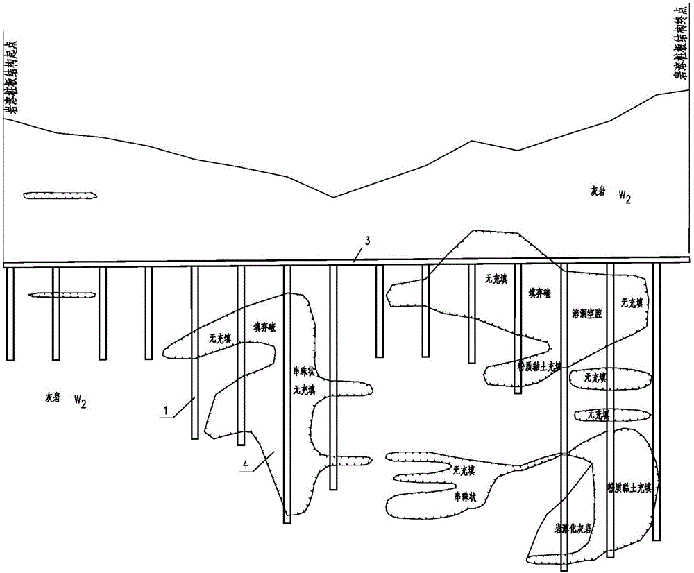 岩溶地基处理跨越较大溶腔的方法及其组合桩板结构与