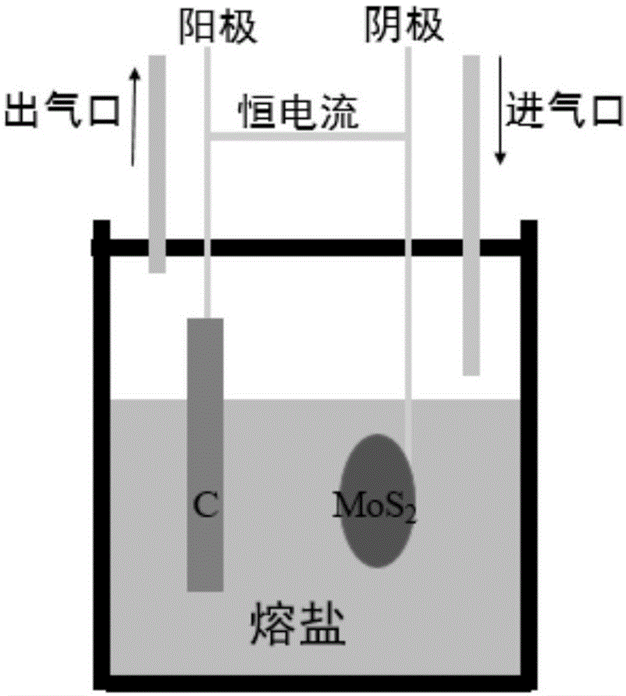 一种熔盐电化学插层法制备二维层状MoS2材料的方法与流程