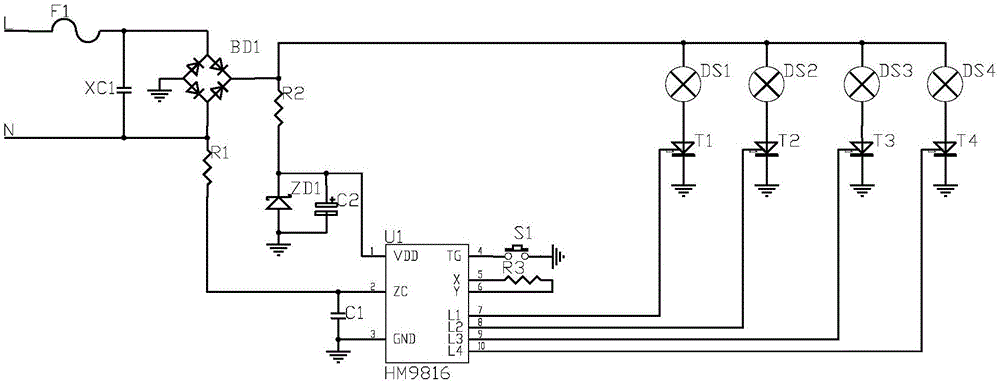 灯串控制芯片及采用该芯片的圣诞灯控制电路的制作方法
