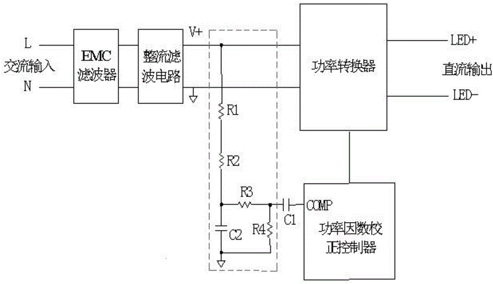 一种降低LED电源谐波电流的补偿线路的制作方法