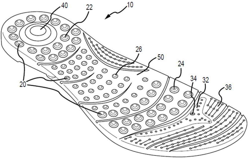 具有一体形成的按摩圆顶状隆起部的模塑鞋垫的制作方法
