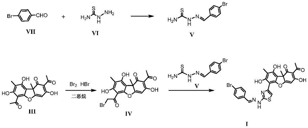 对人酪氨酰DNA磷酸二酯酶1有抑制作用的2-乙酰基-6-(2-(2-(4-溴亚苄基)肼基)噻唑-4-基)-3,7,9-三羟基-8,9b-二甲基二苯并[b,d]呋喃-1(9bh)-酮的制作方法