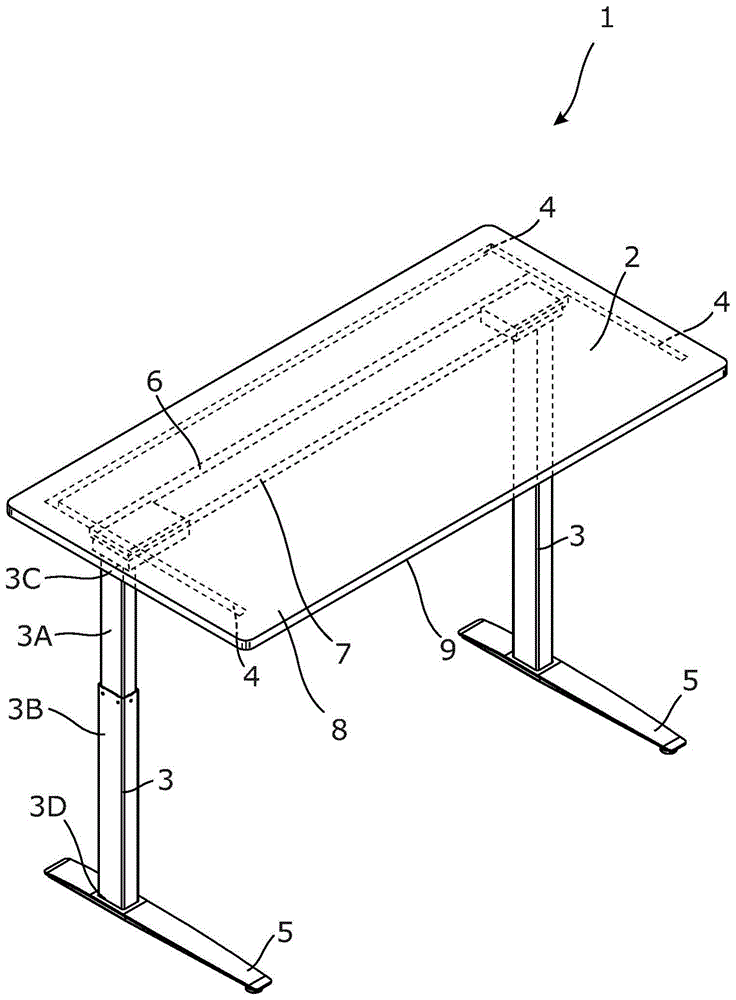 具有加固桌台的可调节高度的桌子的制作方法