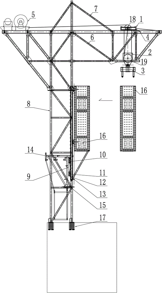 一种能变幅的自爬式钢系梁吊机及使用方法与流程