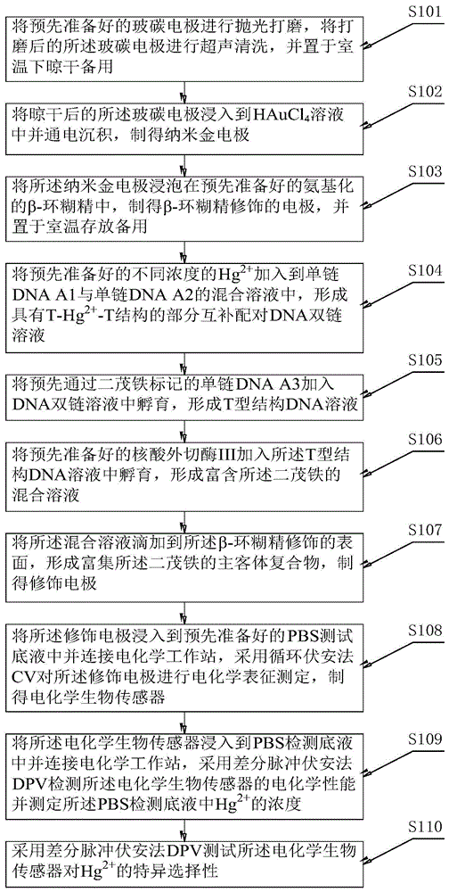 一种基于外切酶Ⅲ辅助目标物循环与主客体识别的汞离子电传感分析检测方法与流程