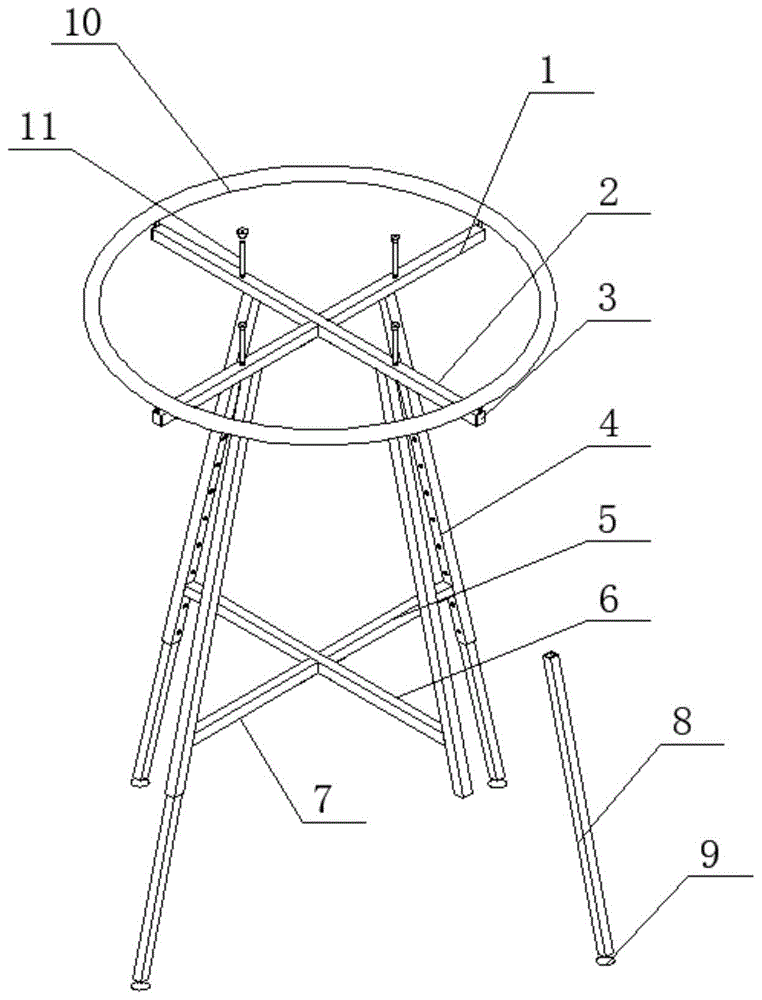 一种高度可调的四支脚圆环形支架的制作方法