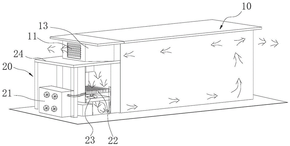 梯形体的底部与所述烤烟房相连通,梯形体的底部尺寸与所述烤烟房宽度