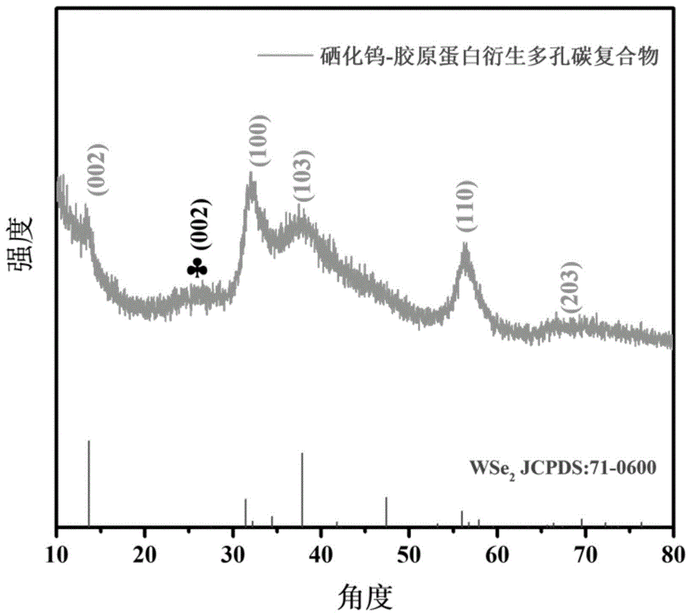 一种优异性能的硒化钨-胶原蛋白衍生多孔碳复合物钠离子电池负极材料的合成方法和应用与流程