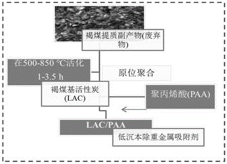 基于褐煤提质副产物的去除低浓度重金属的低成本吸收剂及其制备方法、应用与流程