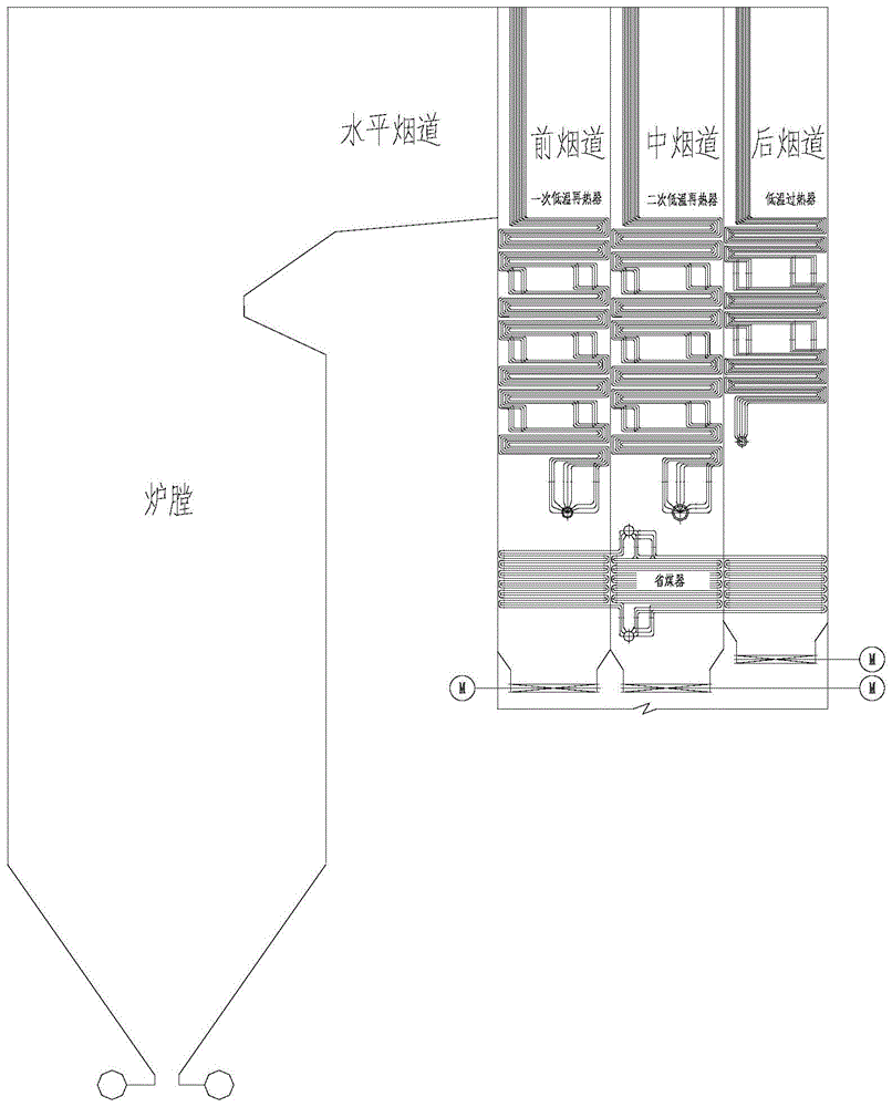 一种尾部三烟道锅炉挡板出轴型式的制作方法