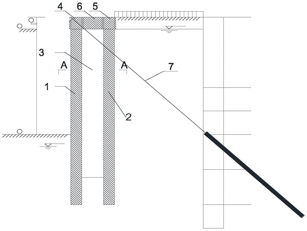 一种双排桩结合大角度锚索的支护结构的制作方法