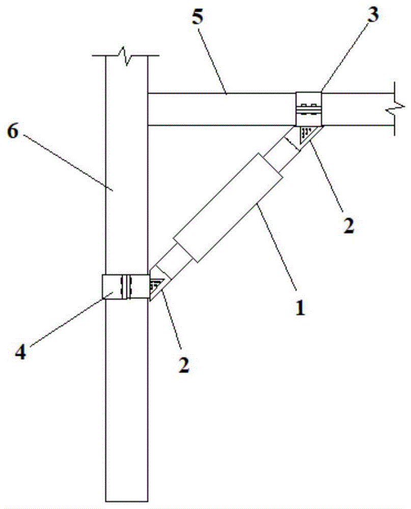 一种古建筑木结构梁柱节点摩擦阻尼器,包括可滑动伸缩的伸缩杆件,安装