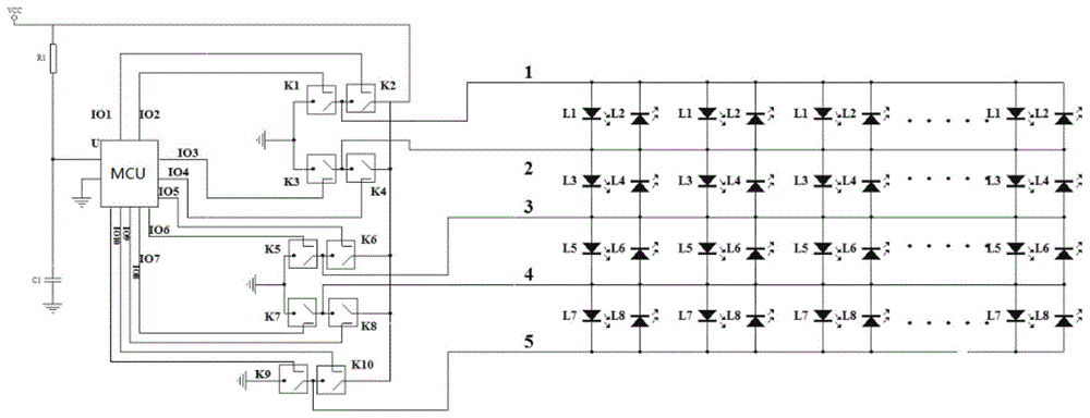 一种5线8路输出的LED控制线路的制作方法