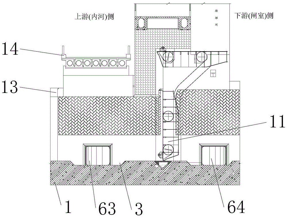 通江船闸双廊道组合主孔底流对称输水的闸首的制作方法