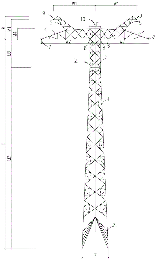 ±500kV直流单回路中冰区窄基直线塔的制作方法