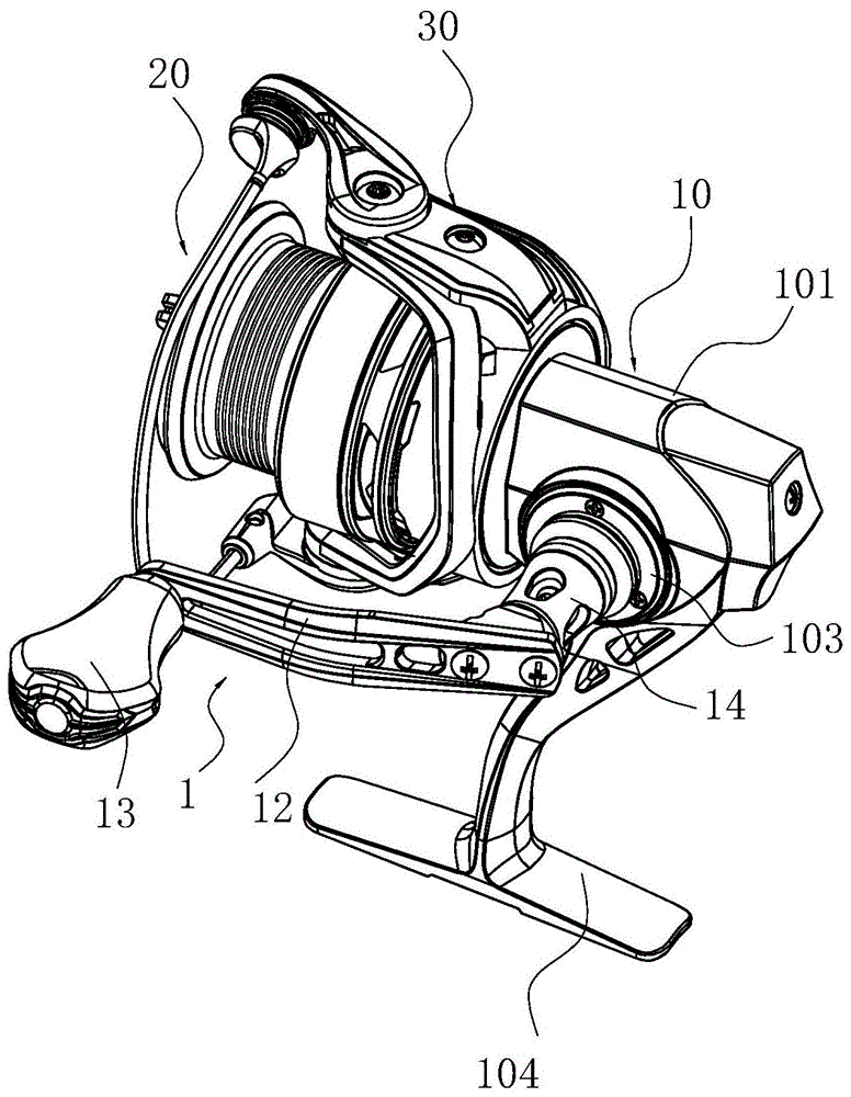 鱼线轮的摇臂组件与芯轴之间的连接结构的制作方法