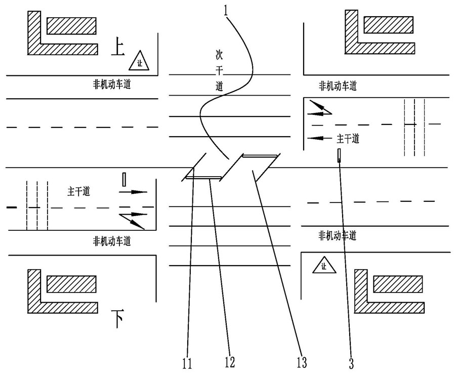 主干道与次干道无信号灯平交路口的安全通行提示装置的制作方法