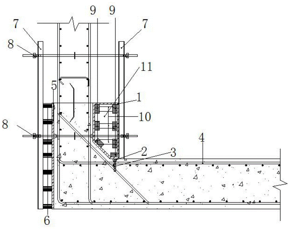 一种地下综合管廊底板加腋导墙留设施工缝时木模板结构的制作方法