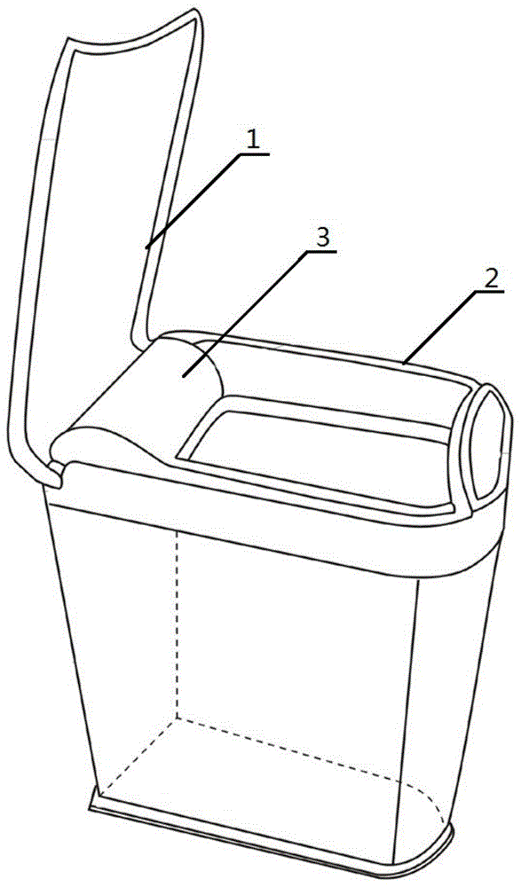 一种利于隐藏传动组件的无顶杆翻盖垃圾桶结构的制作方法