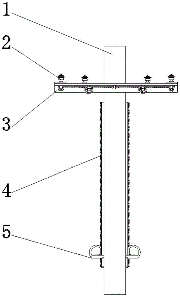 强度水泥电线杆,包括电线杆,所述电线杆两侧上表面均固定连接有横担架
