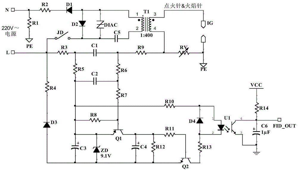 一种单针点火兼交流火焰检测电路的制作方法