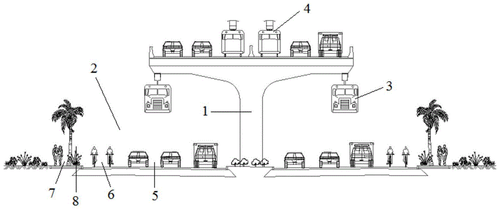 一种基于市政高架的空轨与有轨电车的混合交通系统的制作方法