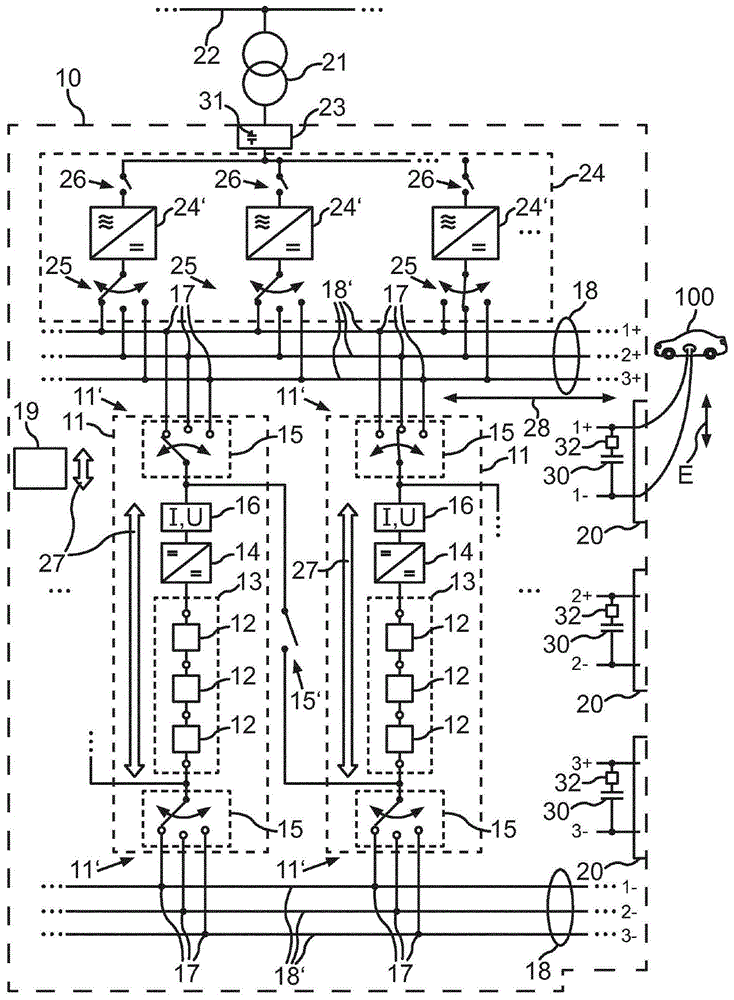 具有汇流排矩阵的电气供能设备及其运行方法与流程