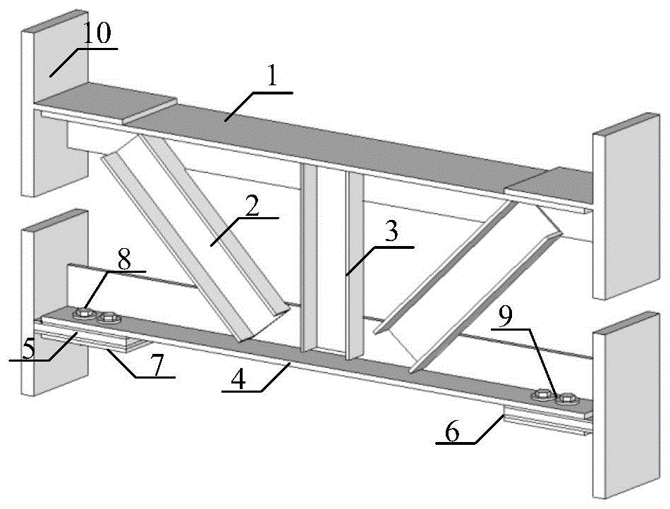 一种带摩擦阻尼器的震后快速恢复的弯曲型钢桁架连梁的制作方法