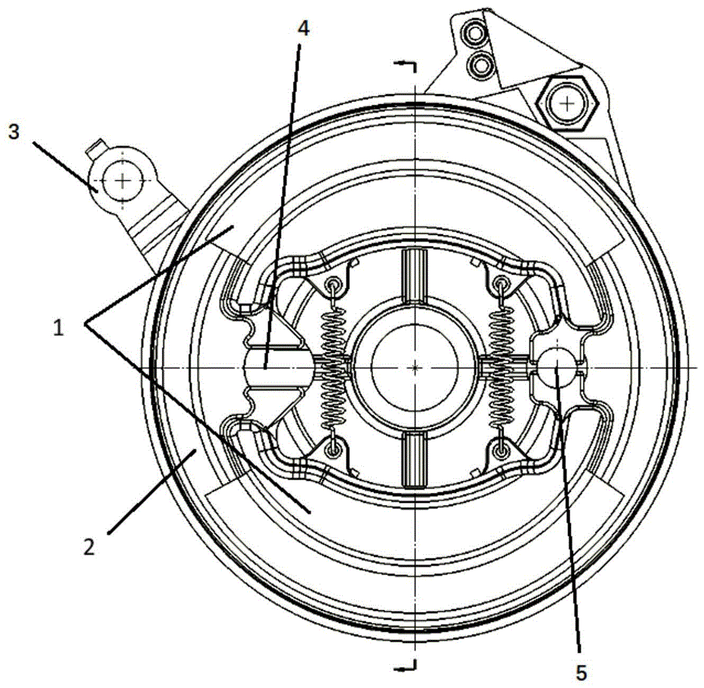 一种单凸轮驱动双梯形截面蹄块的内涨式摩擦制动器的制作方法