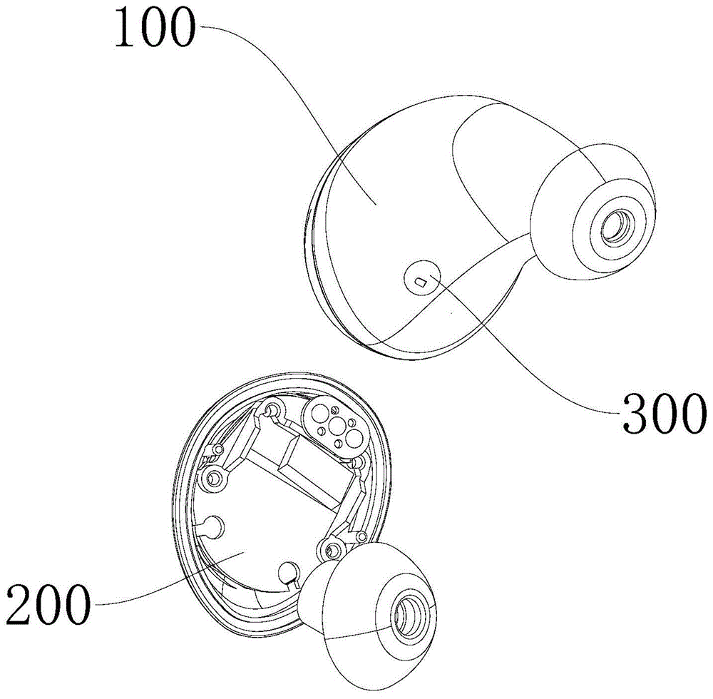 图1为本实用新型实施例中一种可自动开关的蓝牙耳机的图; 图2为