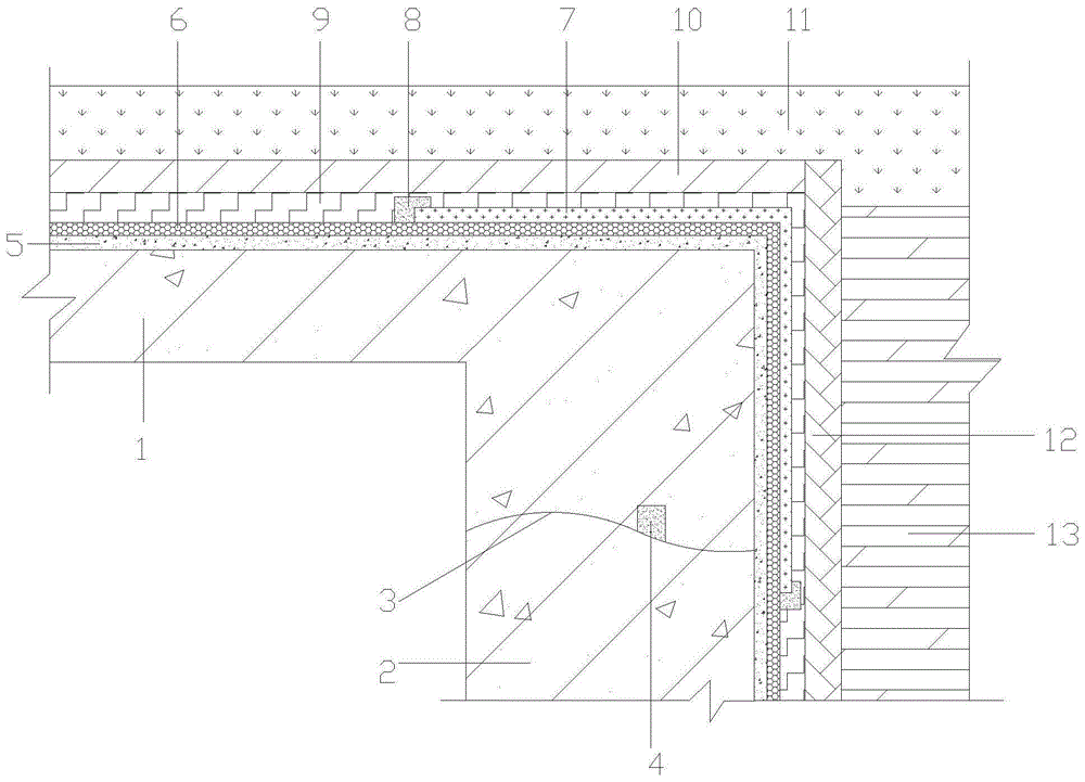 一种外防外贴法地下室顶板与壁板转角防水结构的制作方法