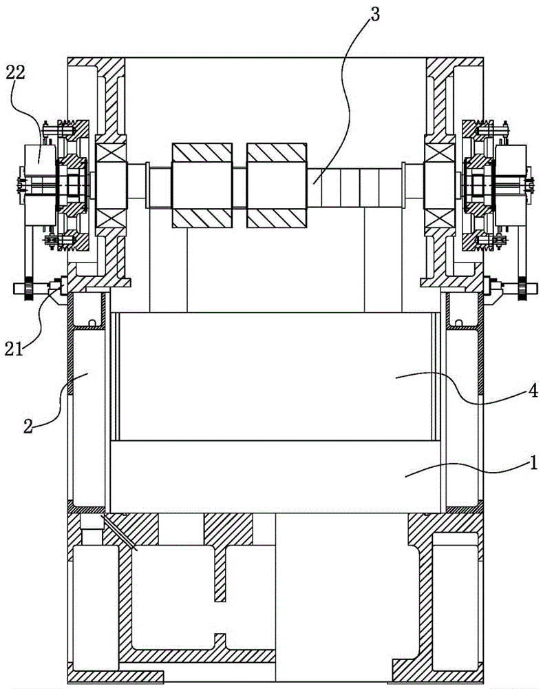 5"所述的一种高速冲床的传动装置,其具体结构包括上横梁和下底座,在上
