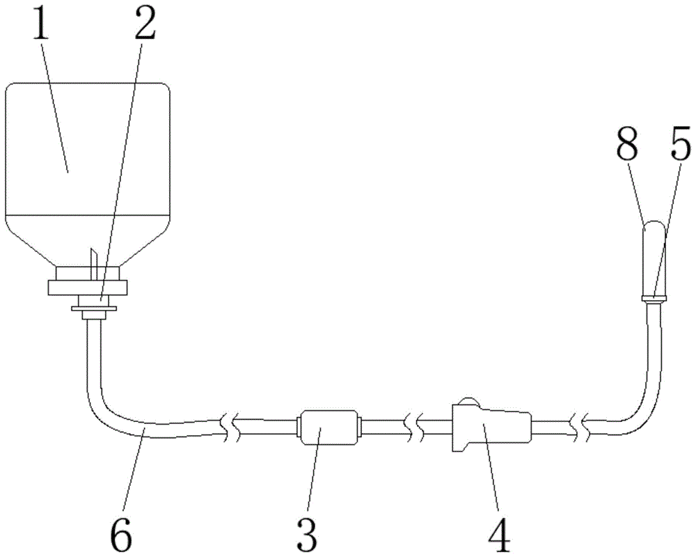 包括负压袋,瓶塞穿刺器,滴斗,流速调节器,连接接头和输液软管,所述