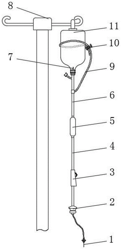 所述上输液管下端连接有墨菲氏滴管,且墨菲氏滴管下端连接有下输液管