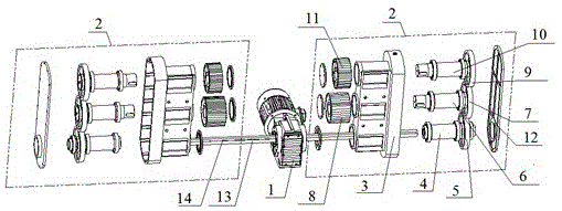 组合式齿轮箱同步传动装置的制作方法